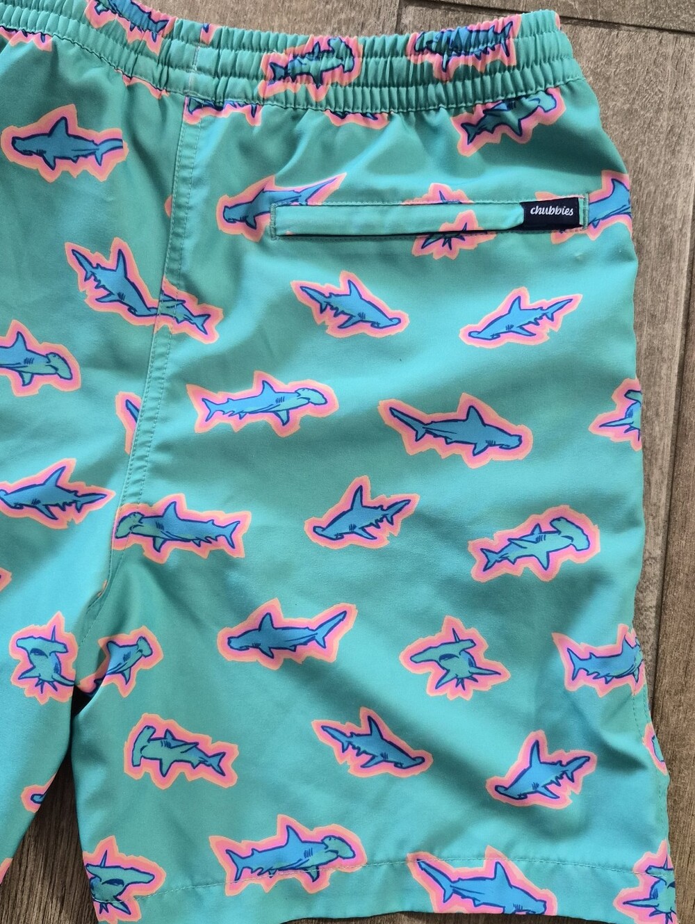 Chubbies Kids Swim Trunks Teal with Blue Shark Print Shorts Size L(14-16) - Picture 7 of 7